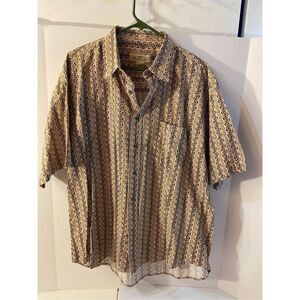 Natural Issue Mens Xl geometric tribal‎ pattern button shirt top rn#37763 brown